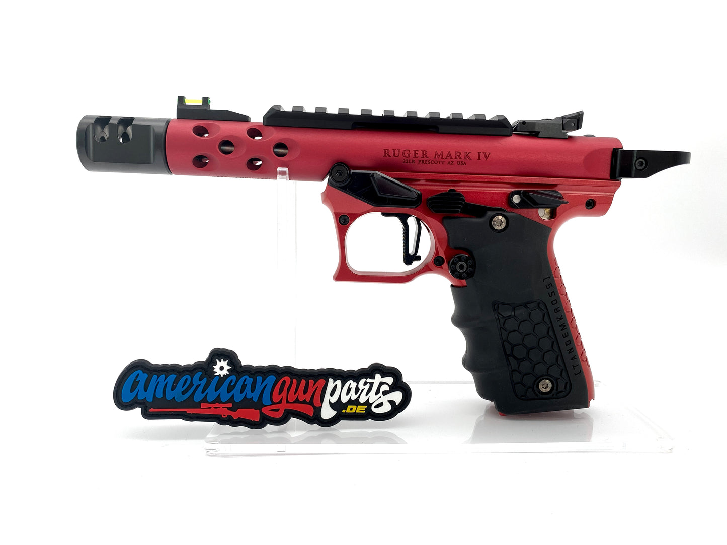 TANDEMIZED Ruger Mark IV 22/45 Race Gun - roter 43910 Upper, roter Lower, schwarze Bedienelemente #